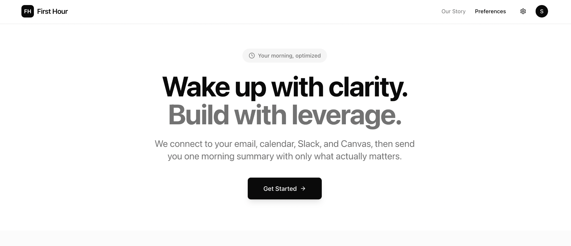 YourFirstHour landing page